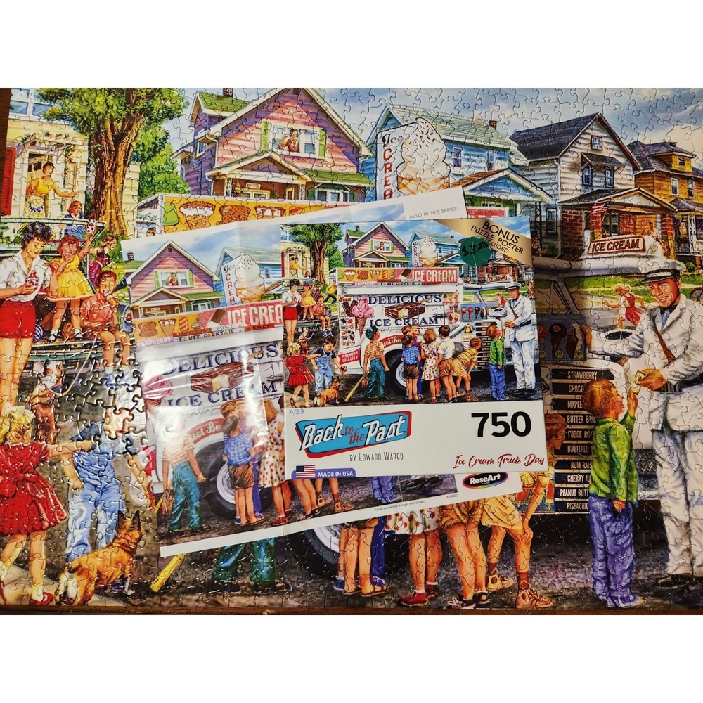 RoseArt 750 Pc Jigsaw‎ Puzzle Back to the Past Ice Cream Truck Day Edward Wargo